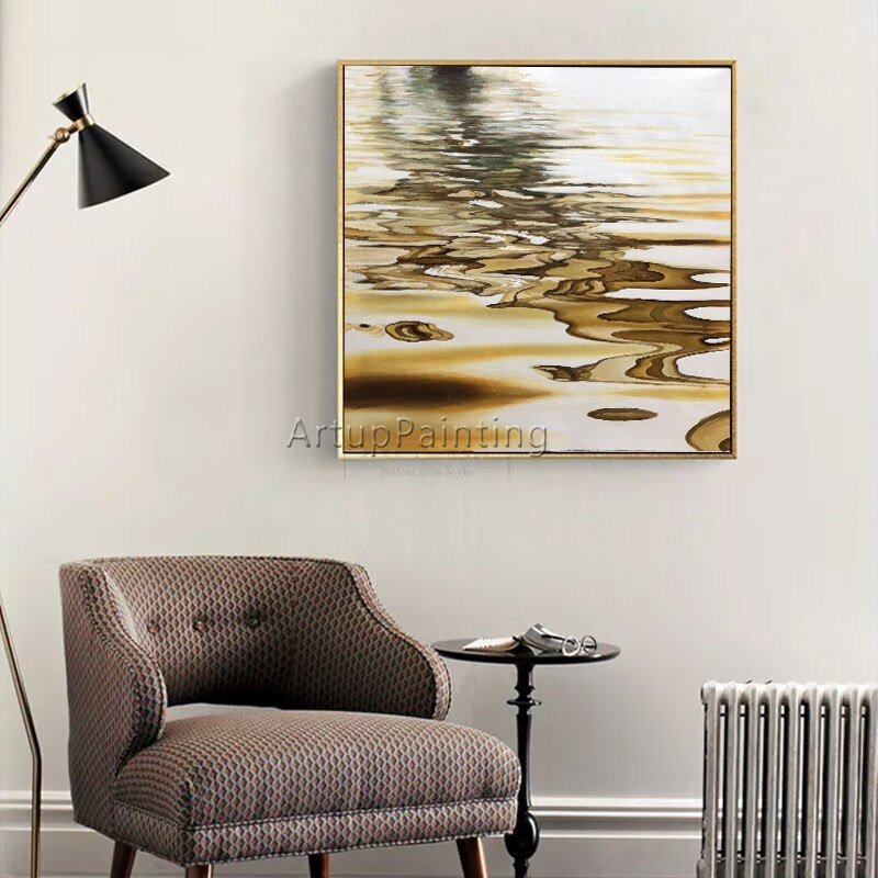 Abatract-pintura en lienzo para decoraci&oacute;n de caudros, pintura al &oacute;leo acr&iacute;lica dorada, arte abstracto moderno para pared, im&aacute;genes para sala de estar 15