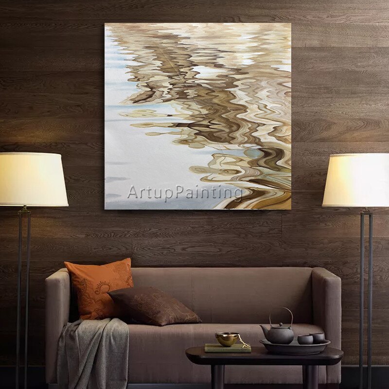 Abatract-pintura en lienzo para decoraci&oacute;n de caudros, pintura al &oacute;leo acr&iacute;lica dorada, arte abstracto moderno para pared, im&aacute;genes para sala de estar 15