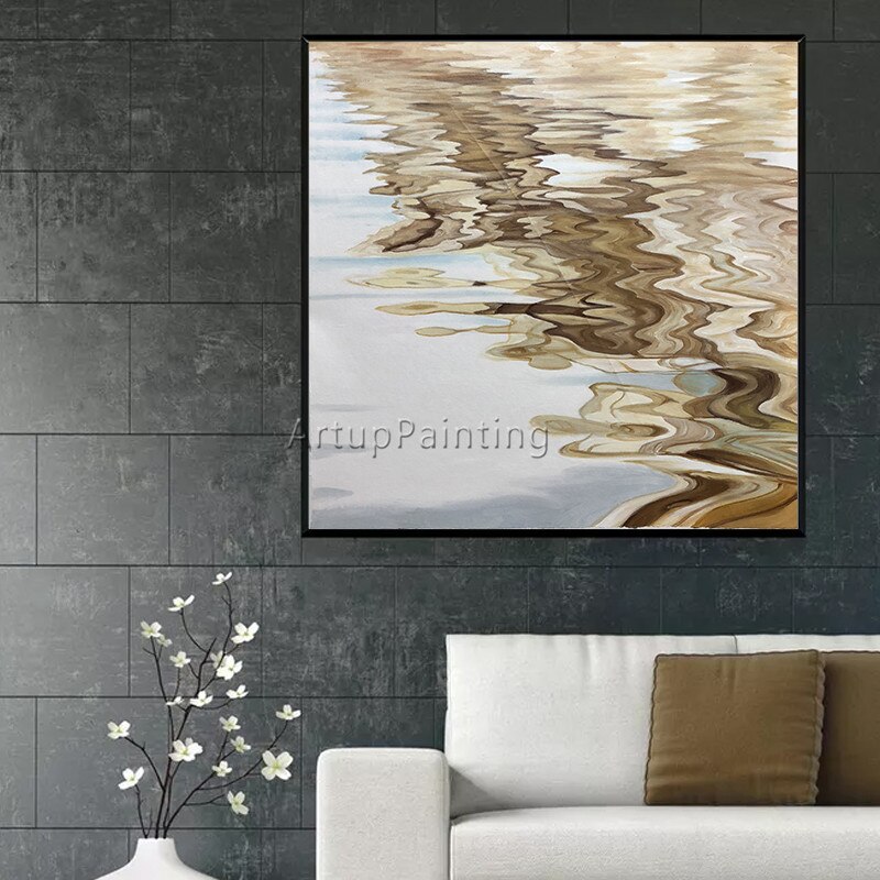 Abatract-pintura en lienzo para decoraci&oacute;n de caudros, pintura al &oacute;leo acr&iacute;lica dorada, arte abstracto moderno para pared, im&aacute;genes para sala de estar 15