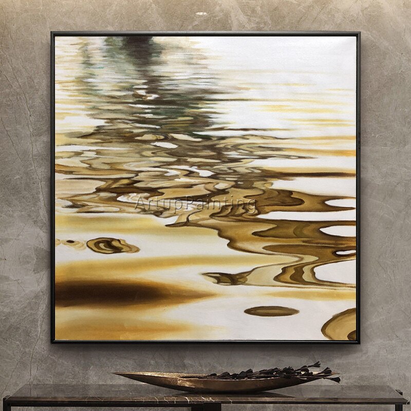 Abatract-pintura en lienzo para decoraci&oacute;n de caudros, pintura al &oacute;leo acr&iacute;lica dorada, arte abstracto moderno para pared, im&aacute;genes para sala de estar 15