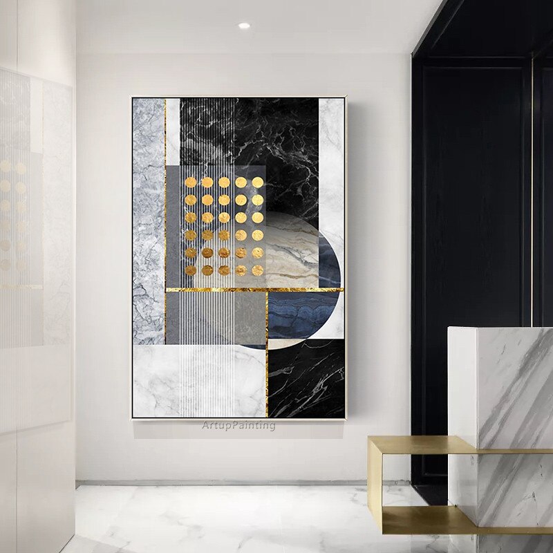 Pintura al &oacute;leo sobre lienzo geom&eacute;trica pintada a mano, cuadro de pared para sala de estar, dormitorio, decoraci&oacute;n art&iacute;stica para el hogar