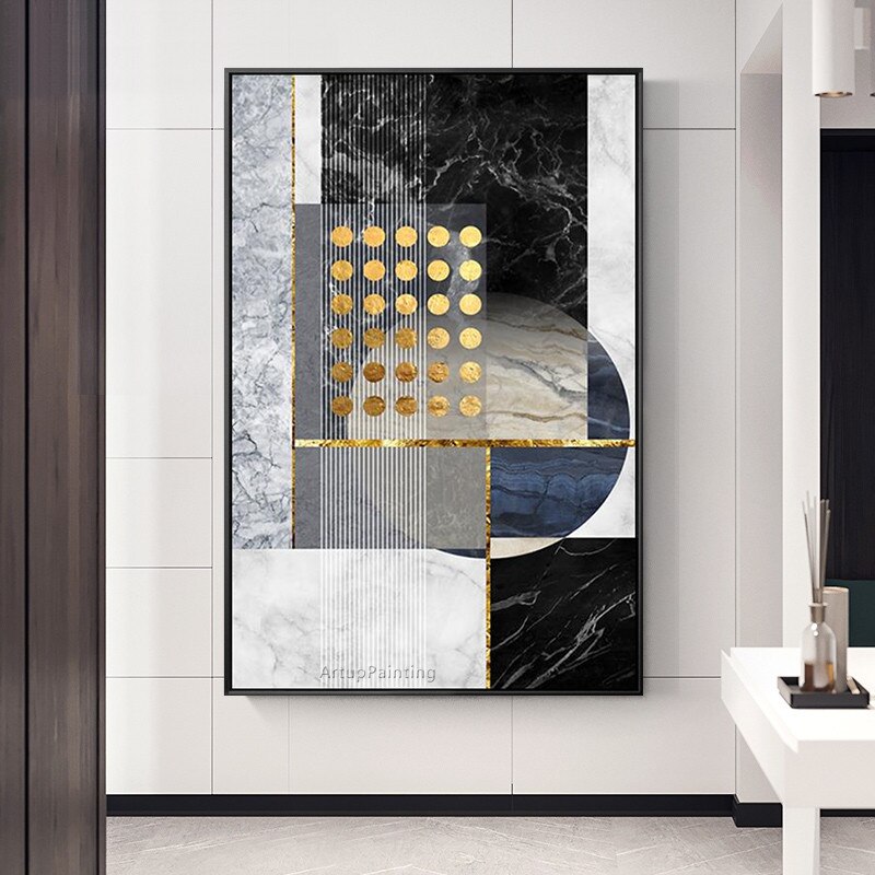 Pintura al &oacute;leo sobre lienzo geom&eacute;trica pintada a mano, cuadro de pared para sala de estar, dormitorio, decoraci&oacute;n art&iacute;stica para el hogar