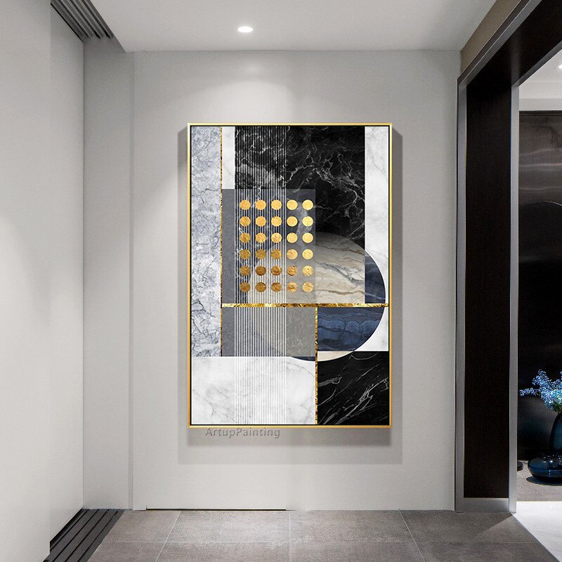 Pintura al &oacute;leo sobre lienzo geom&eacute;trica pintada a mano, cuadro de pared para sala de estar, dormitorio, decoraci&oacute;n art&iacute;stica para el hogar