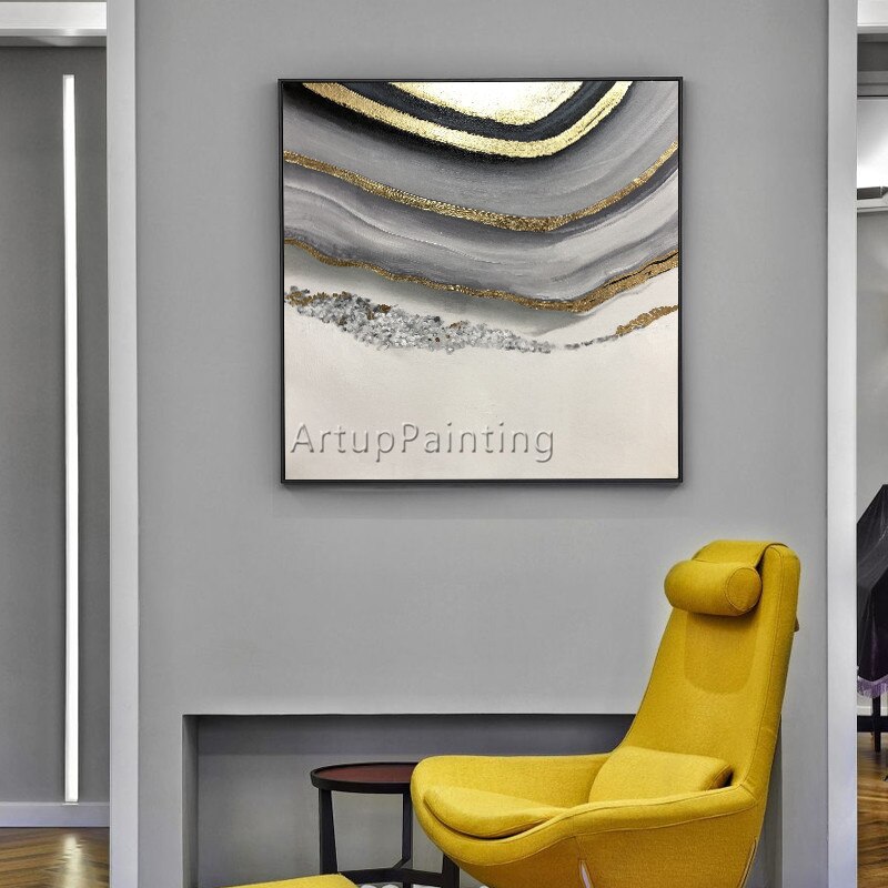 Abatract-pintura en lienzo para decoraci&oacute;n de caudros, pintura al &oacute;leo acr&iacute;lica dorada, arte abstracto moderno para pared, im&aacute;genes para sala de estar 14