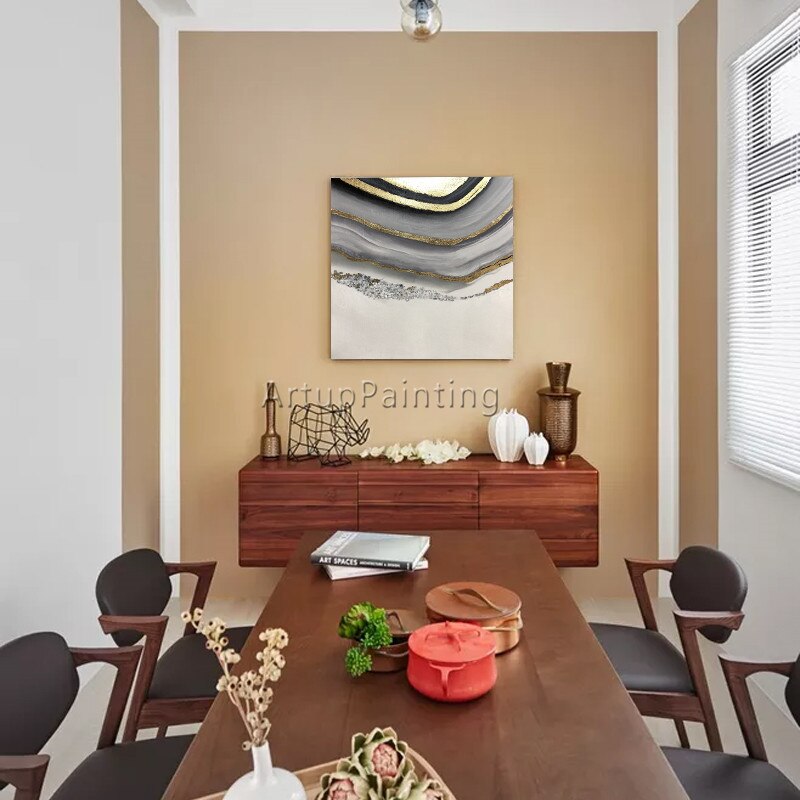 Abatract-pintura en lienzo para decoraci&oacute;n de caudros, pintura al &oacute;leo acr&iacute;lica dorada, arte abstracto moderno para pared, im&aacute;genes para sala de estar 14