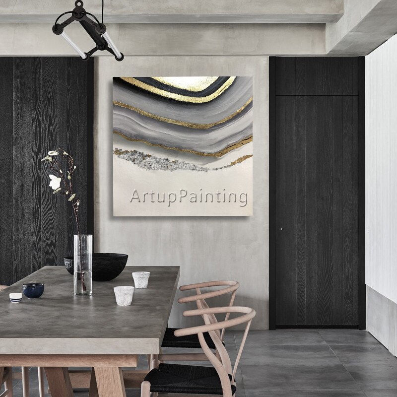 Abatract-pintura en lienzo para decoraci&oacute;n de caudros, pintura al &oacute;leo acr&iacute;lica dorada, arte abstracto moderno para pared, im&aacute;genes para sala de estar 14