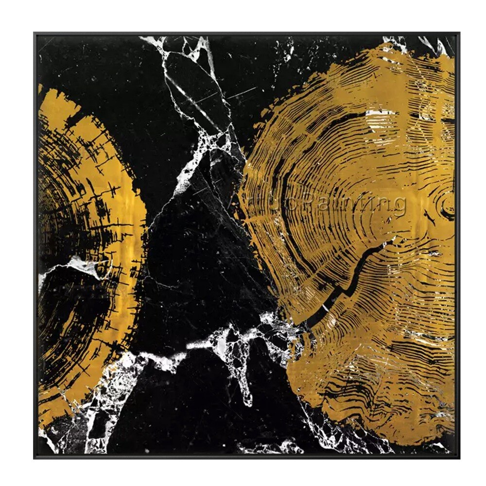 Pinturas al óleo abstractas modernas pintadas a mano en oro negro sobre lienzo, arte de pared, imágenes de decoración del hogar para decoración de pared de sala de estar Pinturas al óleo abstractas modernas pintadas a mano en oro negro sobre lienzo, arte de pared, imágenes de decoración del hogar para decoración de pared de sala de estar