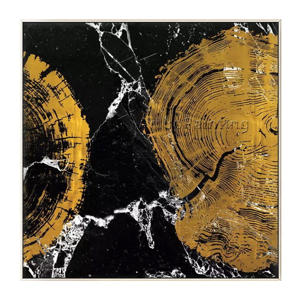 Pinturas al óleo abstractas modernas pintadas a mano en oro negro sobre lienzo, arte de pared, imágenes de decoración del hogar para decoración de pared de sala de estar Pinturas al óleo abstractas modernas pintadas a mano en oro negro sobre lienzo, arte de pared, imágenes de decoración del hogar para decoración de pared de sala de estar