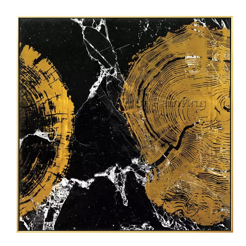 Pinturas al óleo abstractas modernas pintadas a mano en oro negro sobre lienzo, arte de pared, imágenes de decoración del hogar para decoración de pared de sala de estar Pinturas al óleo abstractas modernas pintadas a mano en oro negro sobre lienzo, arte de pared, imágenes de decoración del hogar para decoración de pared de sala de estar