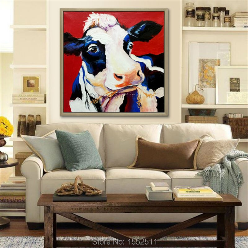 Pintura abstracta moderna de pared pintada a mano en el lienzo, cuchillo, pegatinas de pared, sala de estar, pintura al &oacute;leo de animales
