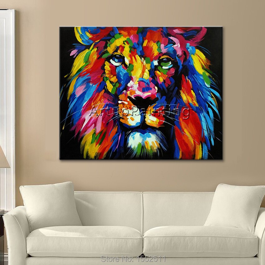 Pintura de Le&oacute;n en lienzo, pintura acr&iacute;lica, im&aacute;genes art&iacute;sticas de pared para sala de estar, decoraci&oacute;n del hogar, Arte Pop abstracto, pintado a mano