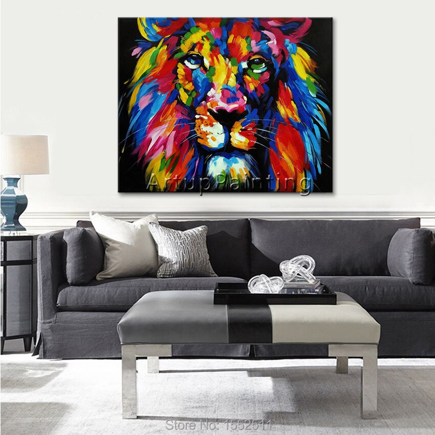 Pintura de Le&oacute;n en lienzo, pintura acr&iacute;lica, im&aacute;genes art&iacute;sticas de pared para sala de estar, decoraci&oacute;n del hogar, Arte Pop abstracto, pintado a mano