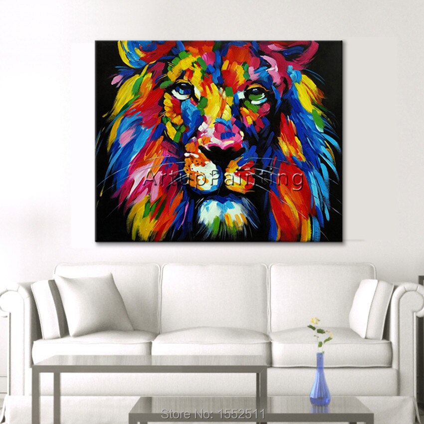 Pintura de Le&oacute;n en lienzo, pintura acr&iacute;lica, im&aacute;genes art&iacute;sticas de pared para sala de estar, decoraci&oacute;n del hogar, Arte Pop abstracto, pintado a mano