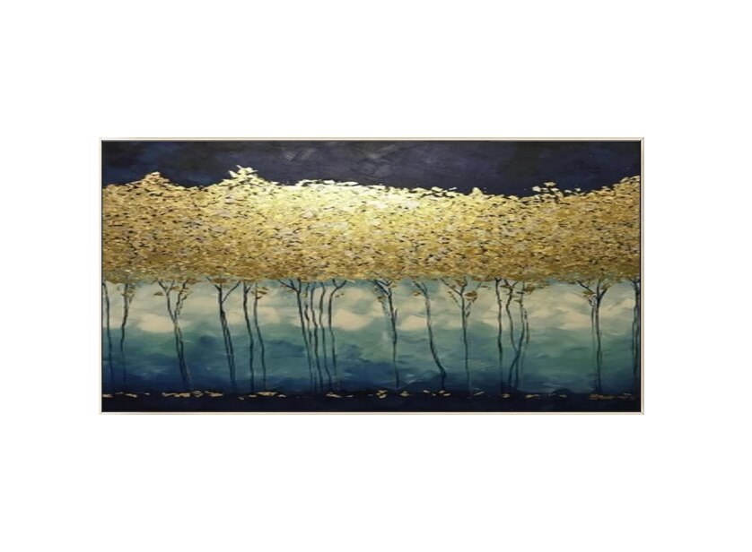 Pintura en lienzo de estilo n&oacute;rdico para sala de estar, cuadro a mano con textura de flores abstractas, de color dorado y azul quadro, im&aacute;genes art&iacute;sticas de pared