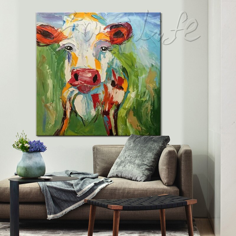 Pintura al &oacute;leo Original pintada a mano, pintura de vaca, impasto, textura pesada, tama&ntilde;o enorme, pintura de cuchillo de paleta, arte de pared. Decoraci&oacute;n del hogar