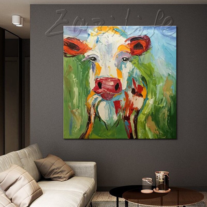 Pintura al &oacute;leo Original pintada a mano, pintura de vaca, impasto, textura pesada, tama&ntilde;o enorme, pintura de cuchillo de paleta, arte de pared. Decoraci&oacute;n del hogar