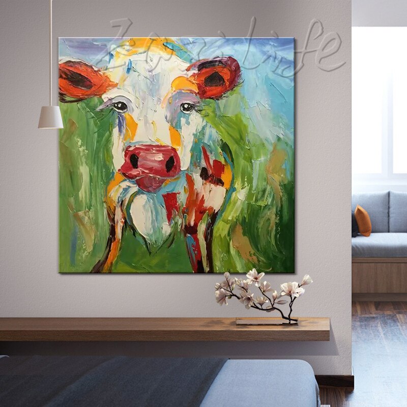 Pintura al &oacute;leo Original pintada a mano, pintura de vaca, impasto, textura pesada, tama&ntilde;o enorme, pintura de cuchillo de paleta, arte de pared. Decoraci&oacute;n del hogar