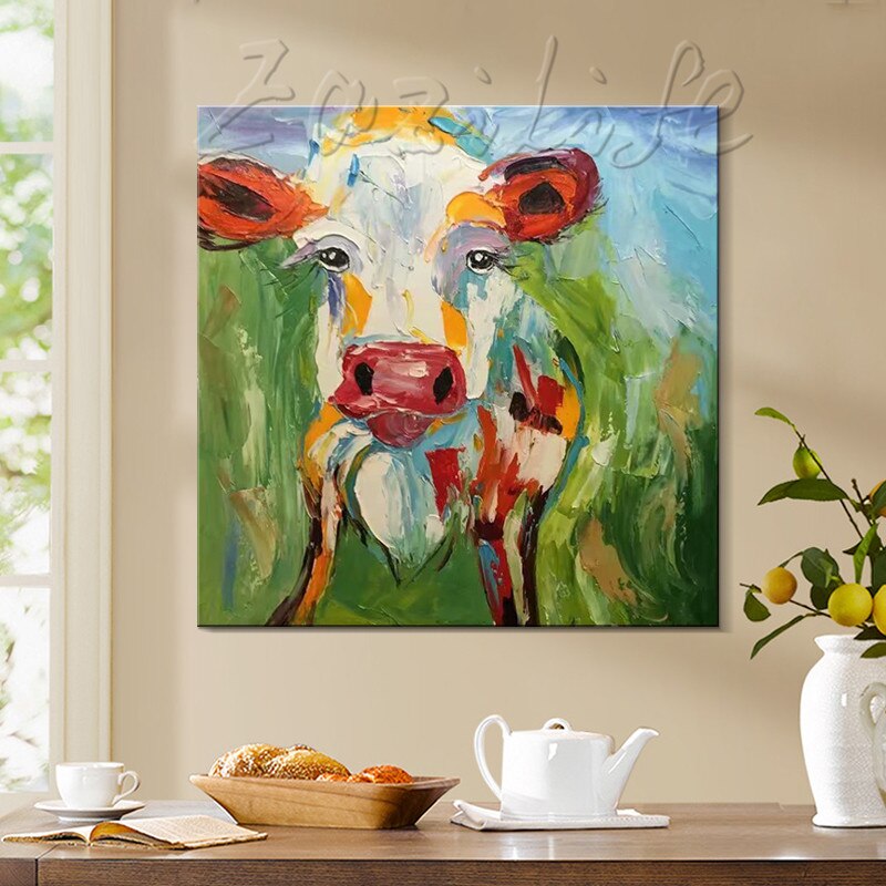 Pintura al &oacute;leo Original pintada a mano, pintura de vaca, impasto, textura pesada, tama&ntilde;o enorme, pintura de cuchillo de paleta, arte de pared. Decoraci&oacute;n del hogar