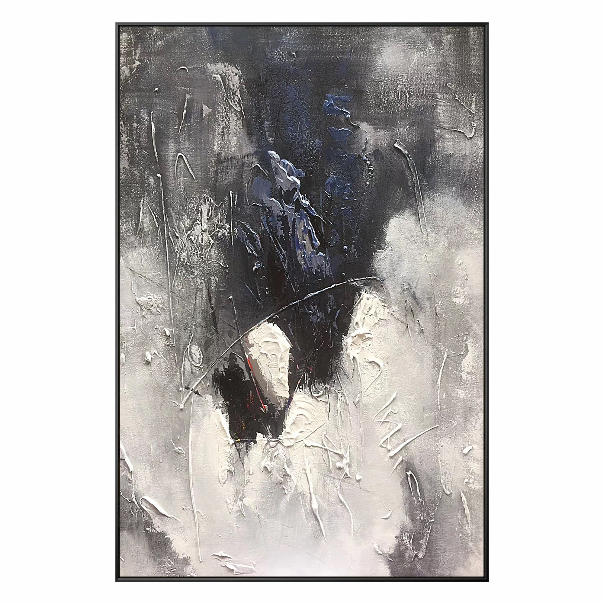 Pintura abstracta moderna a mano en blanco y negro sobre lienzo, pintura al &oacute;leo de textura pesada, imagen art&iacute;stica de pared grande acr&iacute;lica para decoraci&oacute;n del hogar