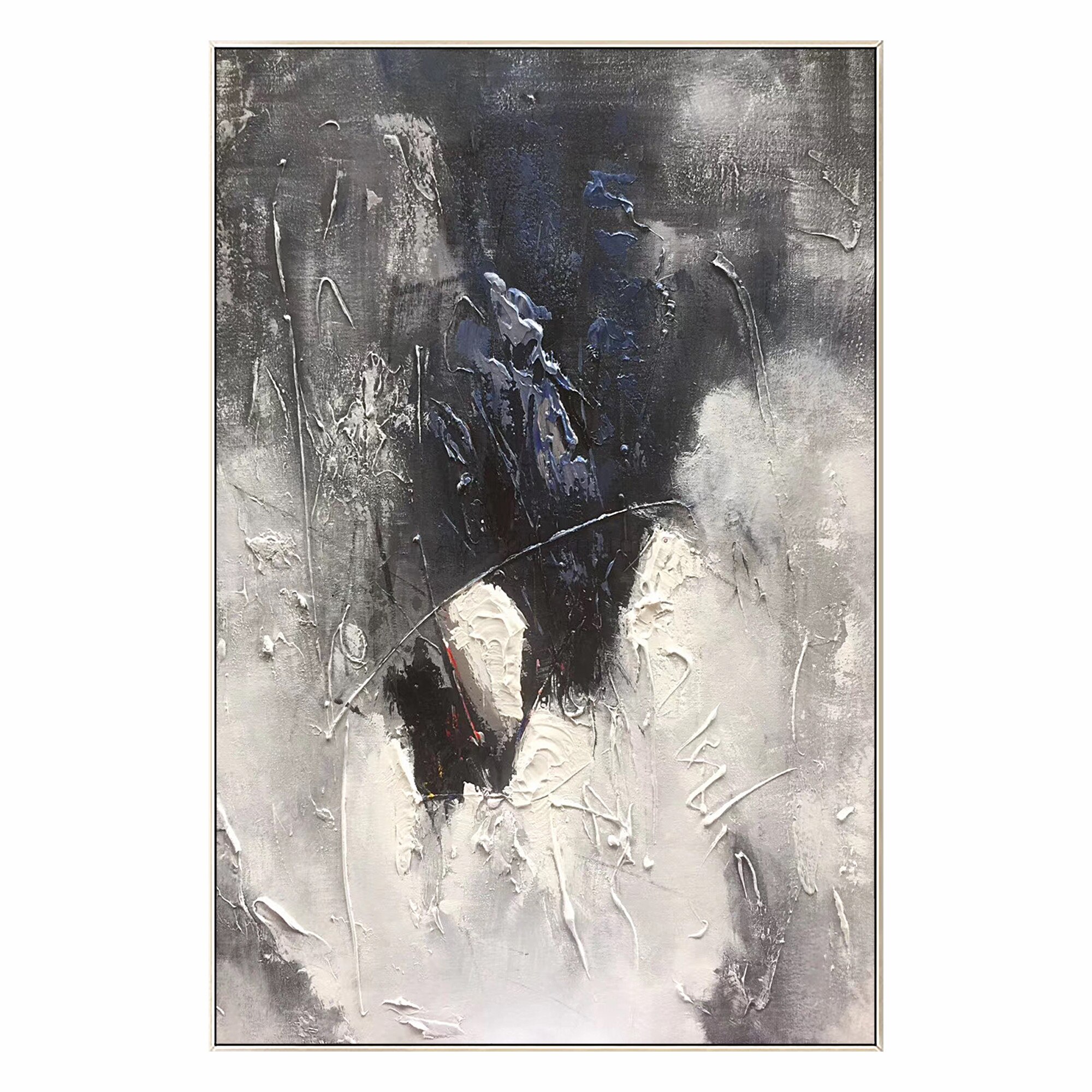 Pintura abstracta moderna a mano en blanco y negro sobre lienzo, pintura al &oacute;leo de textura pesada, imagen art&iacute;stica de pared grande acr&iacute;lica para decoraci&oacute;n del hogar