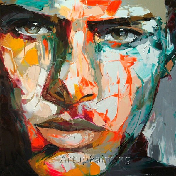 Paleta de pintura de cuchillo para retrato, lienzo de cara hecha a mano, pintura al &oacute;leo, figura de Impasto en lienzo, arte de pared, decoraci&oacute;n del hogar, francotirador, Nielly