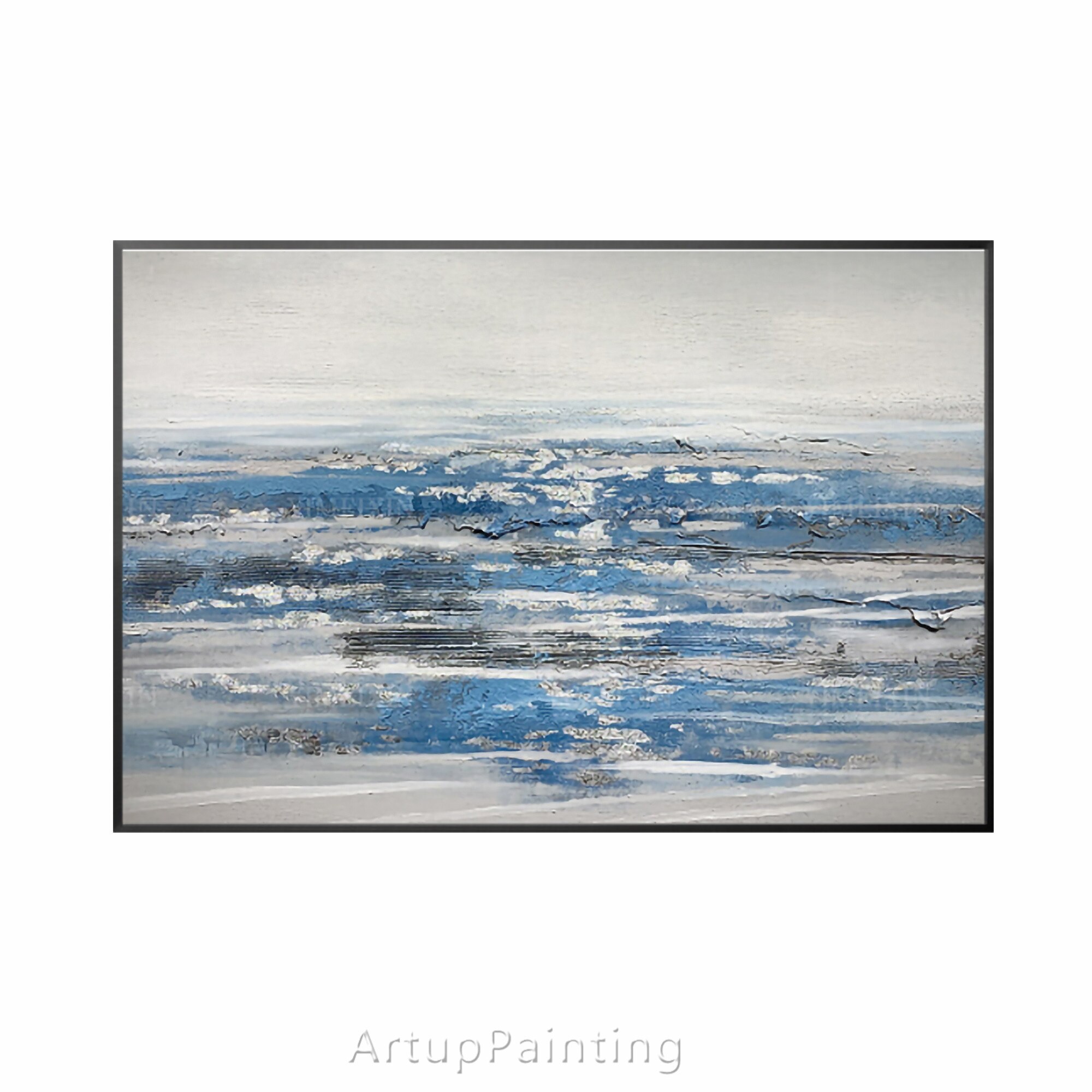 Pintura acr&iacute;lica minimalista sobre lienzo para decoraci&oacute;n del hogar, arte abstracto para pared, sala de estar, Caudros, gris, azul, Oc&eacute;ano