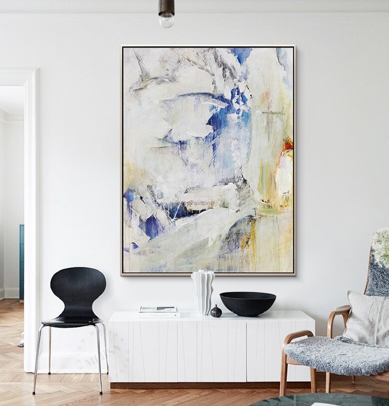 Pintura acr&iacute;lica moderna, arte azul pintado a mano sobre lienzo, im&aacute;genes art&iacute;sticas de pared originales para sala de estar, cuadros abstractos