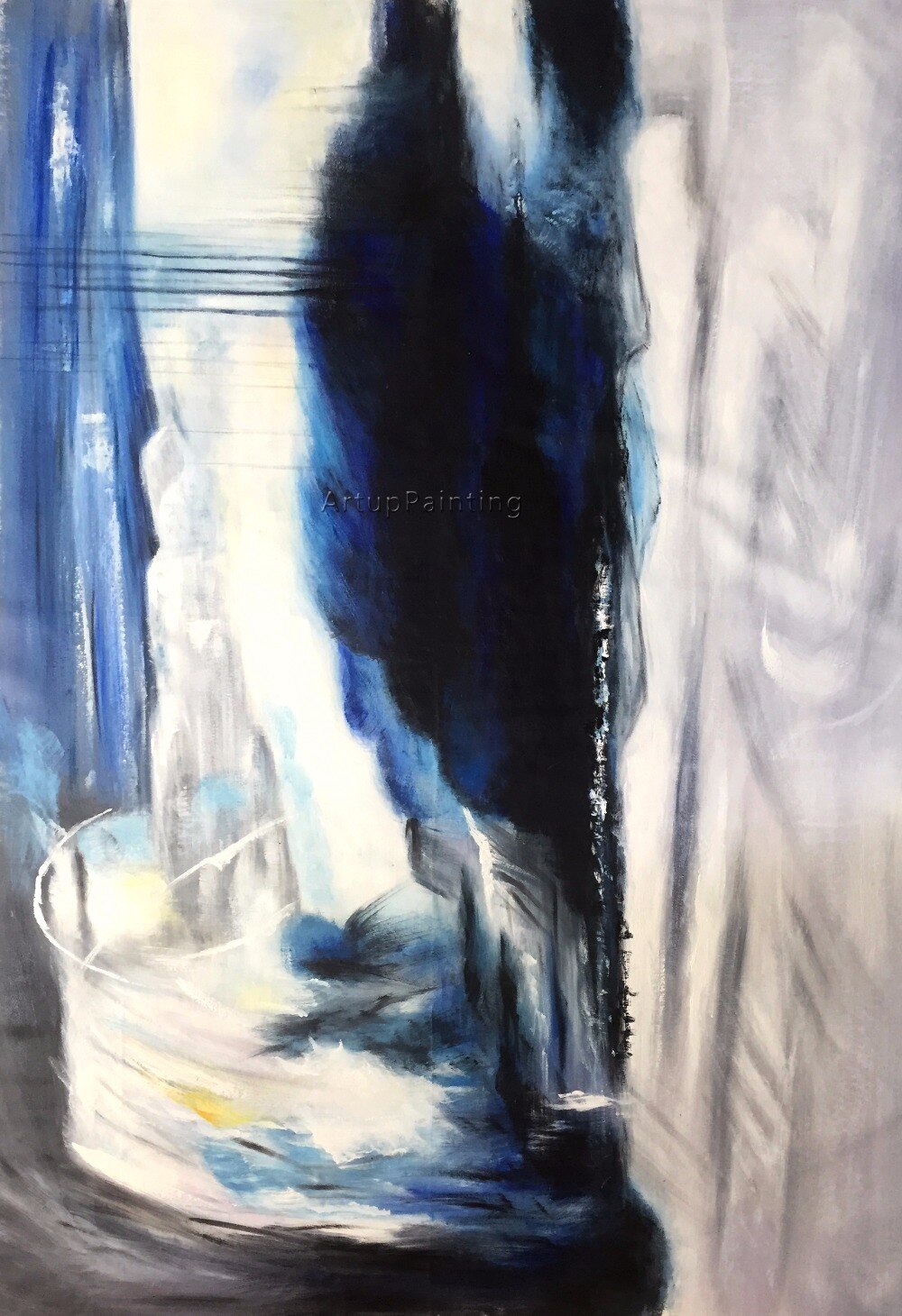 Lienzo de estilo n&oacute;rdico para decoraci&oacute;n del hogar, pintura al &oacute;leo acr&iacute;lica abstracta moderna, arte de pared grande pintado a mano, azul y gris, para sala de estar