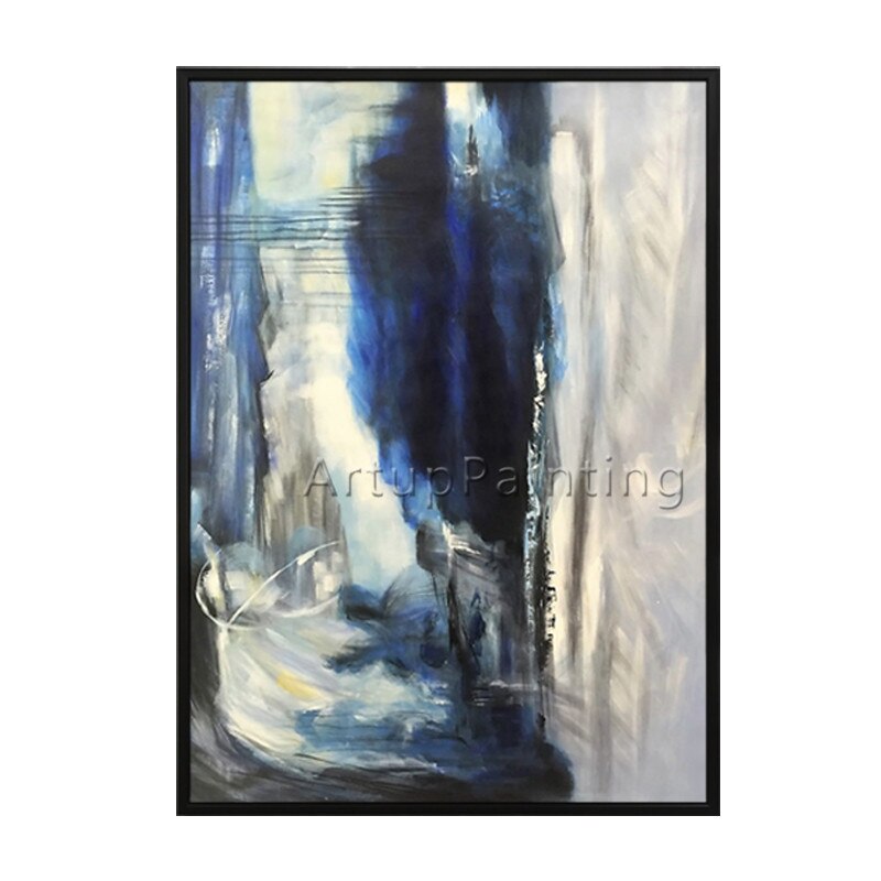 Lienzo de estilo n&oacute;rdico para decoraci&oacute;n del hogar, pintura al &oacute;leo acr&iacute;lica abstracta moderna, arte de pared grande pintado a mano, azul y gris, para sala de estar