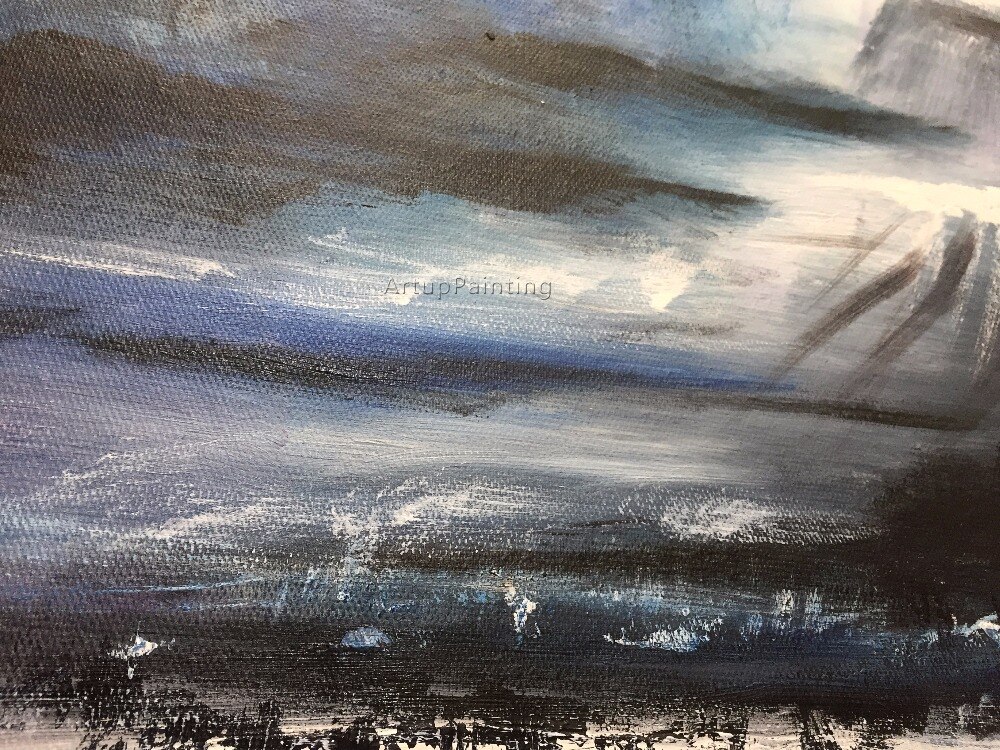 Lienzo de estilo n&oacute;rdico para decoraci&oacute;n del hogar, pintura al &oacute;leo acr&iacute;lica abstracta moderna, arte de pared grande pintado a mano, azul y gris, para sala de estar