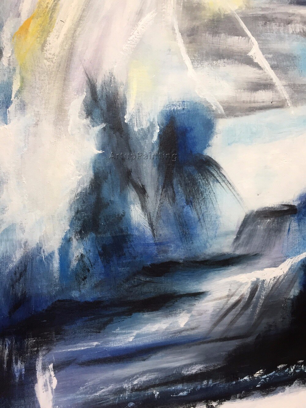 Lienzo de estilo n&oacute;rdico para decoraci&oacute;n del hogar, pintura al &oacute;leo acr&iacute;lica abstracta moderna, arte de pared grande pintado a mano, azul y gris, para sala de estar