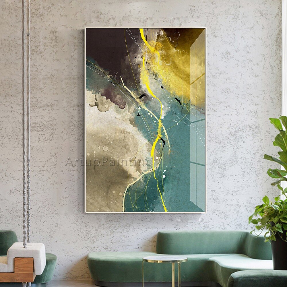 Pintura abstracta moderna al óleo sobre lienzo de Oro Verde, cuadro de arte de pared pintado a mano, decoración del hogar para papel de pared de sala de estar Pintura abstracta moderna al óleo sobre lienzo de Oro Verde, cuadro de arte de pared pintado a mano, decoración del hogar para papel de pared de sala de estar