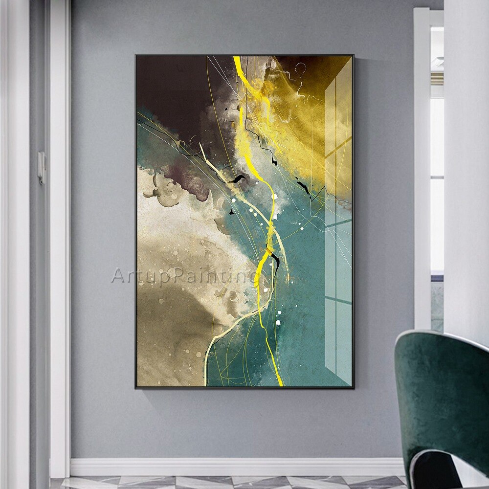Pintura abstracta moderna al óleo sobre lienzo de Oro Verde, cuadro de arte de pared pintado a mano, decoración del hogar para papel de pared de sala de estar Pintura abstracta moderna al óleo sobre lienzo de Oro Verde, cuadro de arte de pared pintado a mano, decoración del hogar para papel de pared de sala de estar