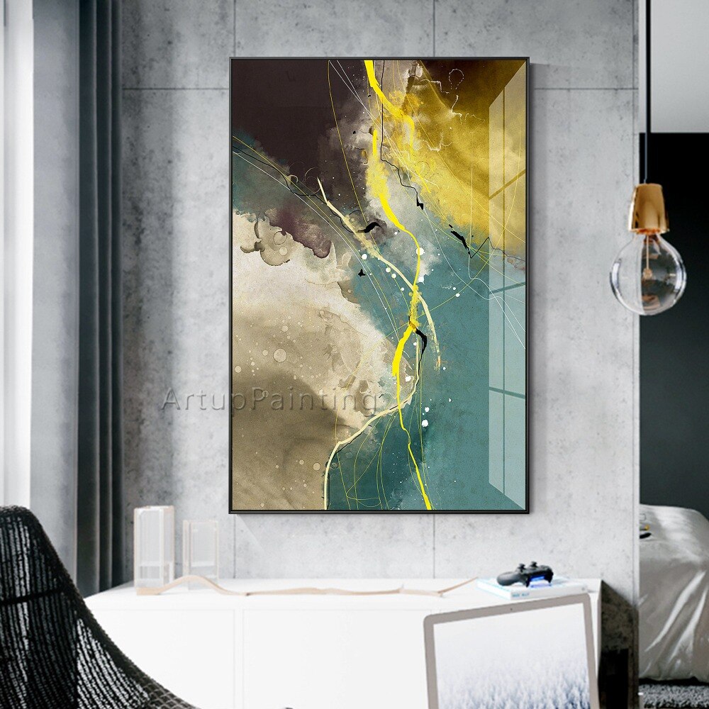 Pintura abstracta moderna al óleo sobre lienzo de Oro Verde, cuadro de arte de pared pintado a mano, decoración del hogar para papel de pared de sala de estar Pintura abstracta moderna al óleo sobre lienzo de Oro Verde, cuadro de arte de pared pintado a mano, decoración del hogar para papel de pared de sala de estar