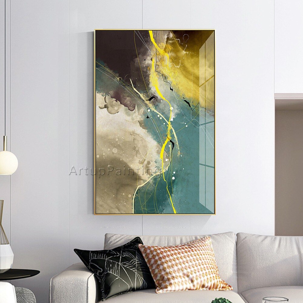 Pintura abstracta moderna al óleo sobre lienzo de Oro Verde, cuadro de arte de pared pintado a mano, decoración del hogar para papel de pared de sala de estar Pintura abstracta moderna al óleo sobre lienzo de Oro Verde, cuadro de arte de pared pintado a mano, decoración del hogar para papel de pared de sala de estar