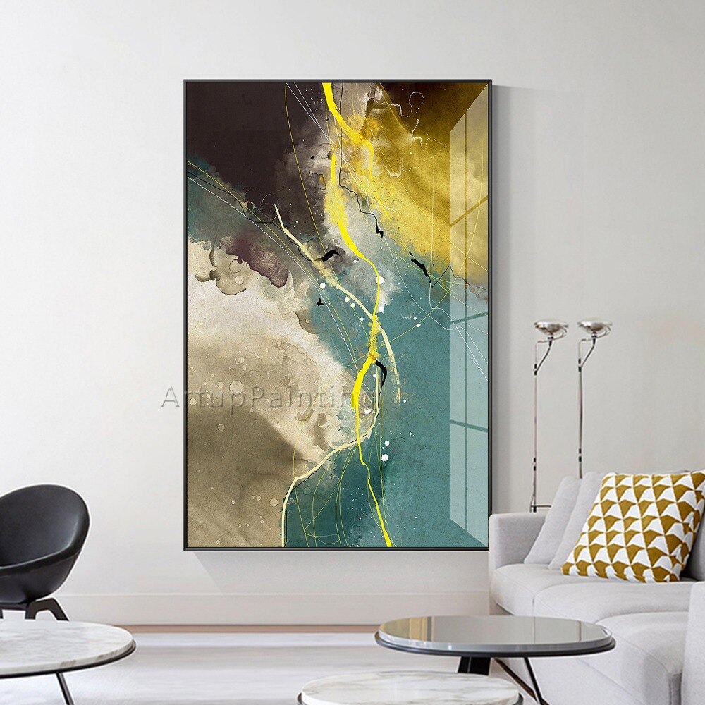 Pintura abstracta moderna al óleo sobre lienzo de Oro Verde, cuadro de arte de pared pintado a mano, decoración del hogar para papel de pared de sala de estar Pintura abstracta moderna al óleo sobre lienzo de Oro Verde, cuadro de arte de pared pintado a mano, decoración del hogar para papel de pared de sala de estar