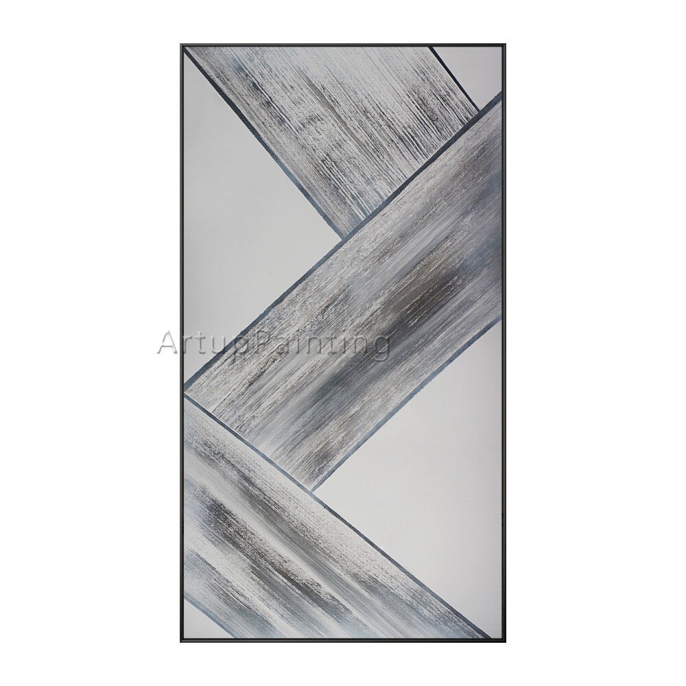Figura geom&eacute;trica abstracta moderna en gris y blanco, pintura al &oacute;leo sobre lienzo, cuadro de arte de pared pintado a mano para decoraci&oacute;n del hogar y sala de estar