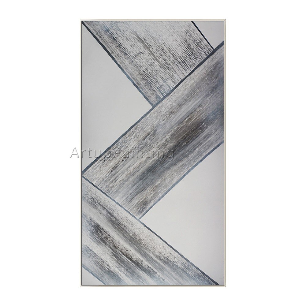Figura geom&eacute;trica abstracta moderna en gris y blanco, pintura al &oacute;leo sobre lienzo, cuadro de arte de pared pintado a mano para decoraci&oacute;n del hogar y sala de estar