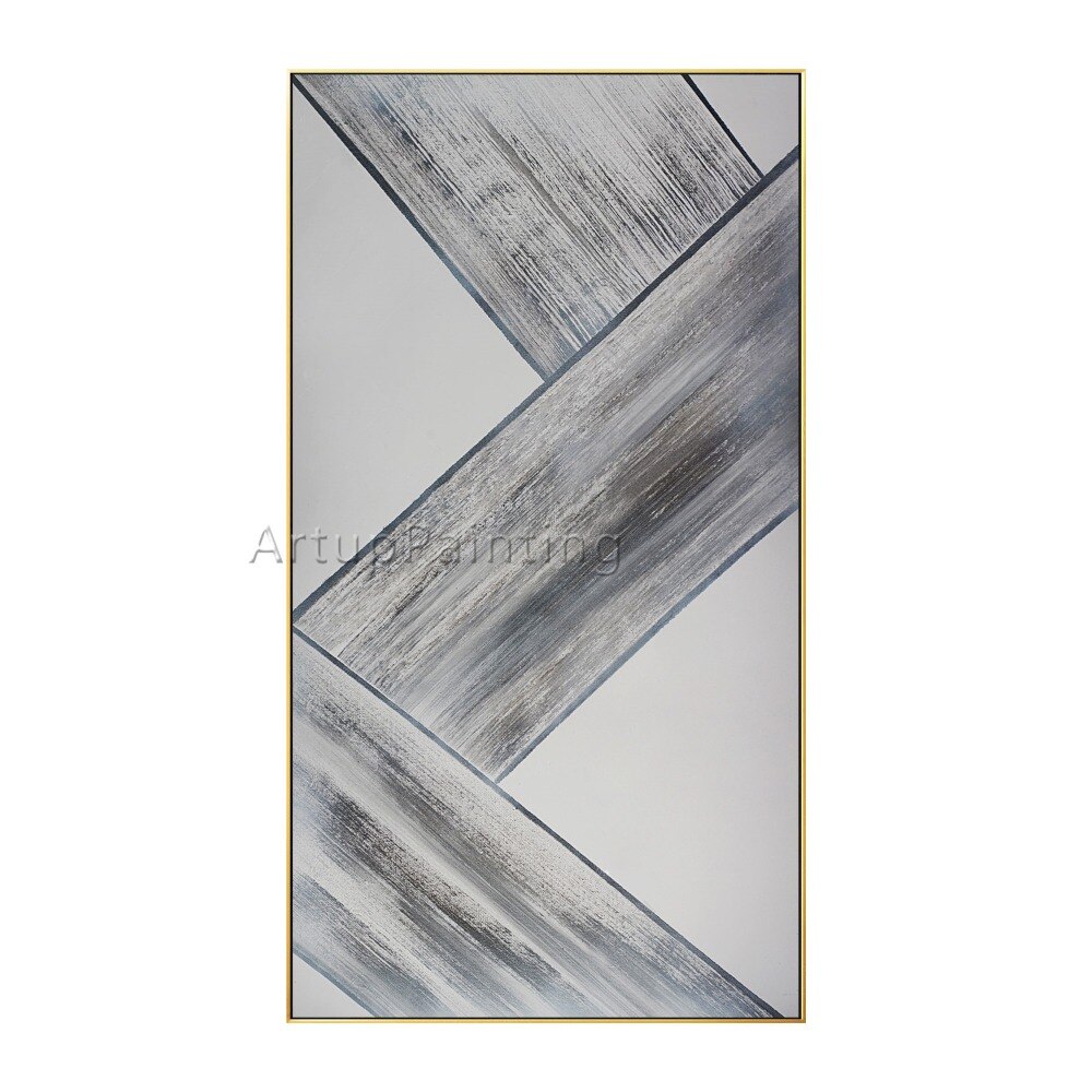 Figura geom&eacute;trica abstracta moderna en gris y blanco, pintura al &oacute;leo sobre lienzo, cuadro de arte de pared pintado a mano para decoraci&oacute;n del hogar y sala de estar