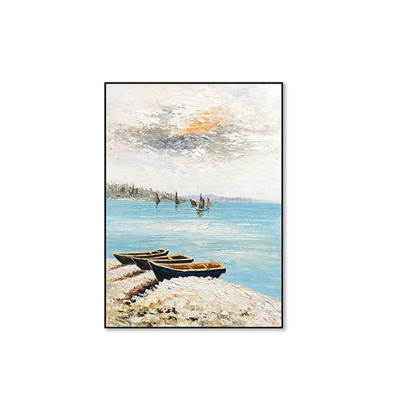 Lienzo acr&iacute;lico grande, pintura de paisaje marino azul, arte de pared abstracto moderno, decoraci&oacute;n del hogar para sala de estar