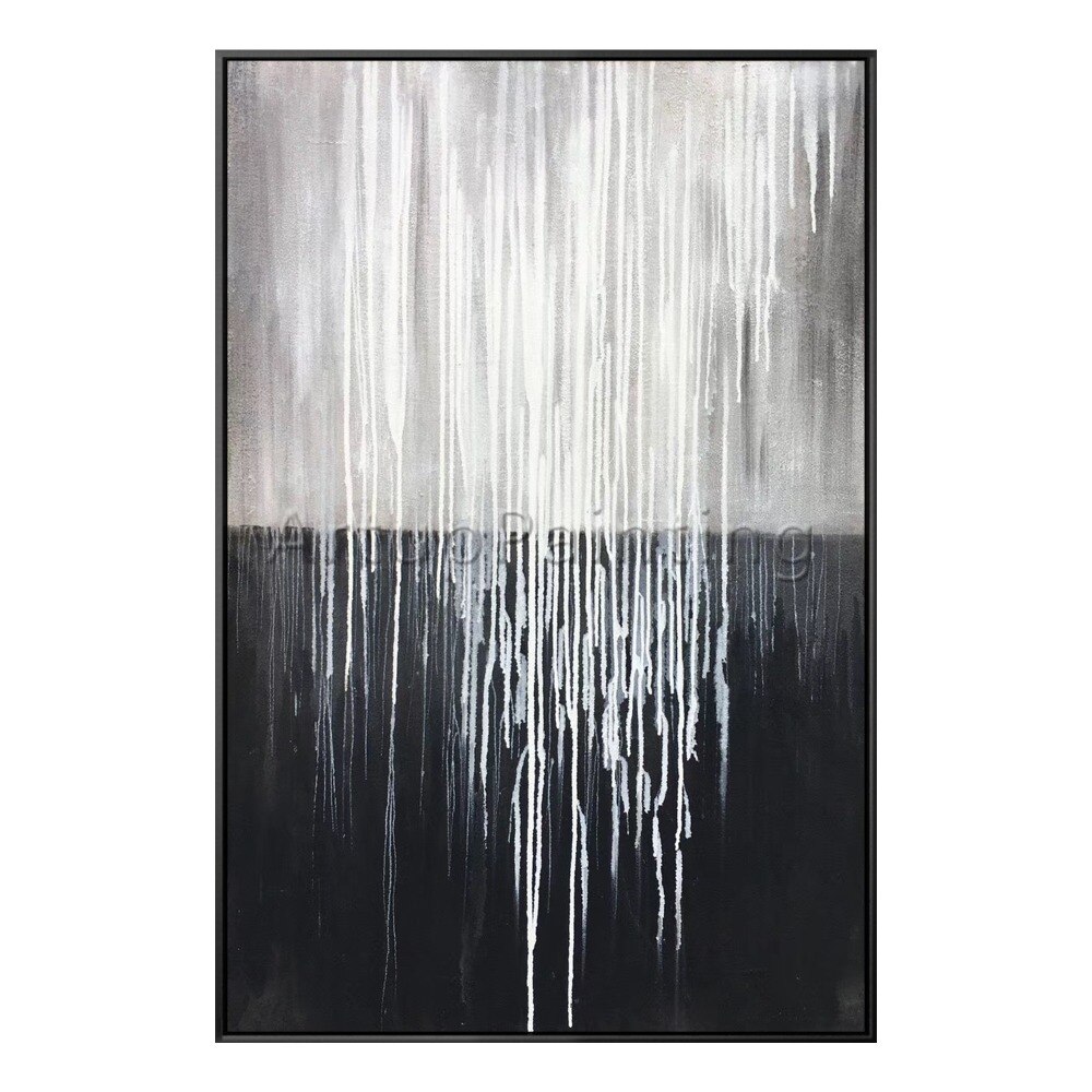 Pintura al &oacute;leo abstracta moderna para decoraci&oacute;n del hogar, lienzo pintado a mano, cuadro art&iacute;stico de pared negro, blanco y gris, papel de pared para sala de estar