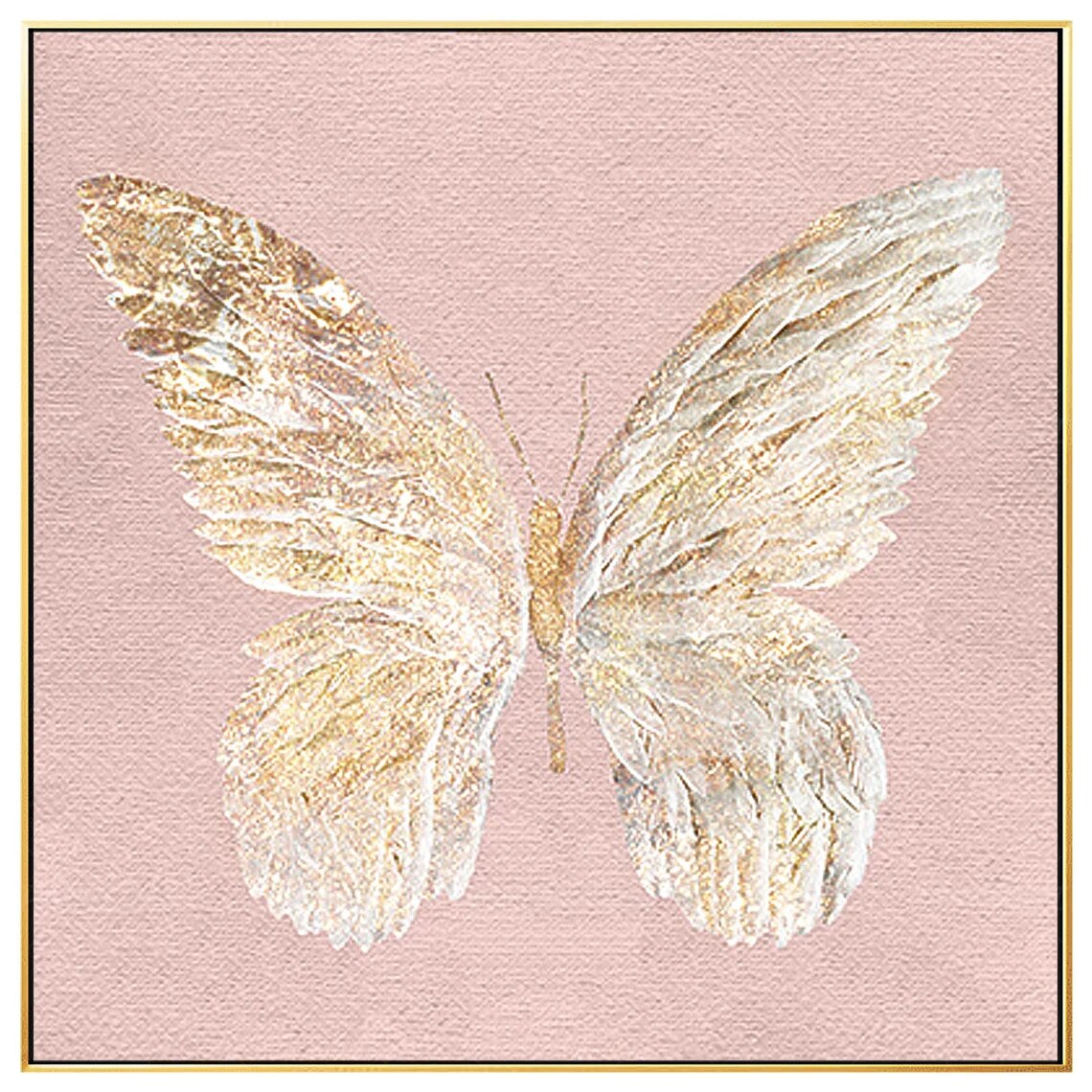 Pintura de mariposa, lienzo de pintura abstracta original texturizada de alas doradas, arte de pared grande enmarcado cuadrado moderno para sala de estar Pintura de mariposa, lienzo de pintura abstracta original texturizada de alas doradas, arte de pared grande enmarcado cuadrado moderno para sala de estar