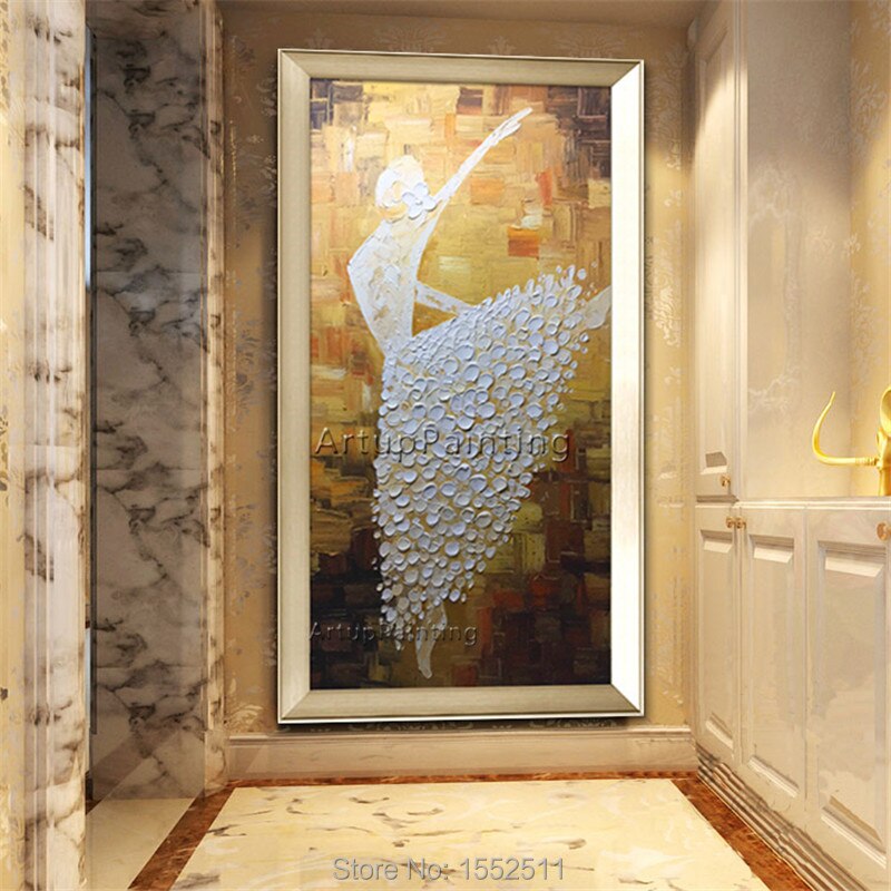 Pintura al &oacute;leo sobre lienzo, im&aacute;genes de pared de bailarina de Ballet, Arte abstracto grande, paleta de cuchillo pintado a mano, Cuadros para decoraci&oacute;n del hogar 1