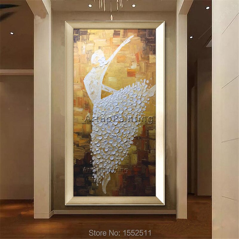 Pintura al &oacute;leo sobre lienzo, im&aacute;genes de pared de bailarina de Ballet, Arte abstracto grande, paleta de cuchillo pintado a mano, Cuadros para decoraci&oacute;n del hogar 1
