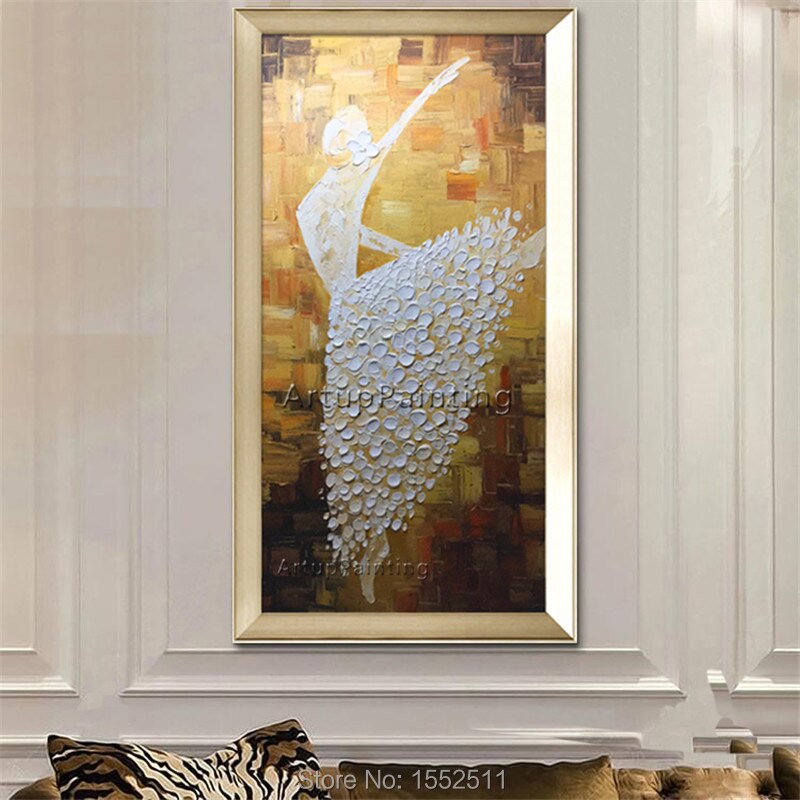 Pintura al &oacute;leo sobre lienzo, im&aacute;genes de pared de bailarina de Ballet, Arte abstracto grande, paleta de cuchillo pintado a mano, Cuadros para decoraci&oacute;n del hogar 1
