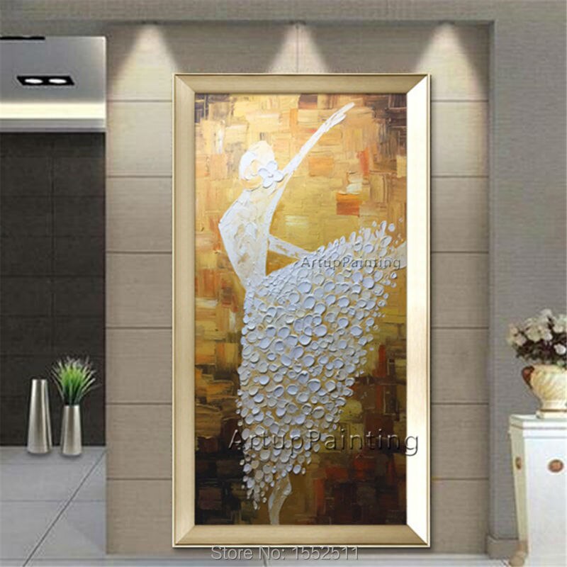 Pintura al &oacute;leo sobre lienzo, im&aacute;genes de pared de bailarina de Ballet, Arte abstracto grande, paleta de cuchillo pintado a mano, Cuadros para decoraci&oacute;n del hogar 1