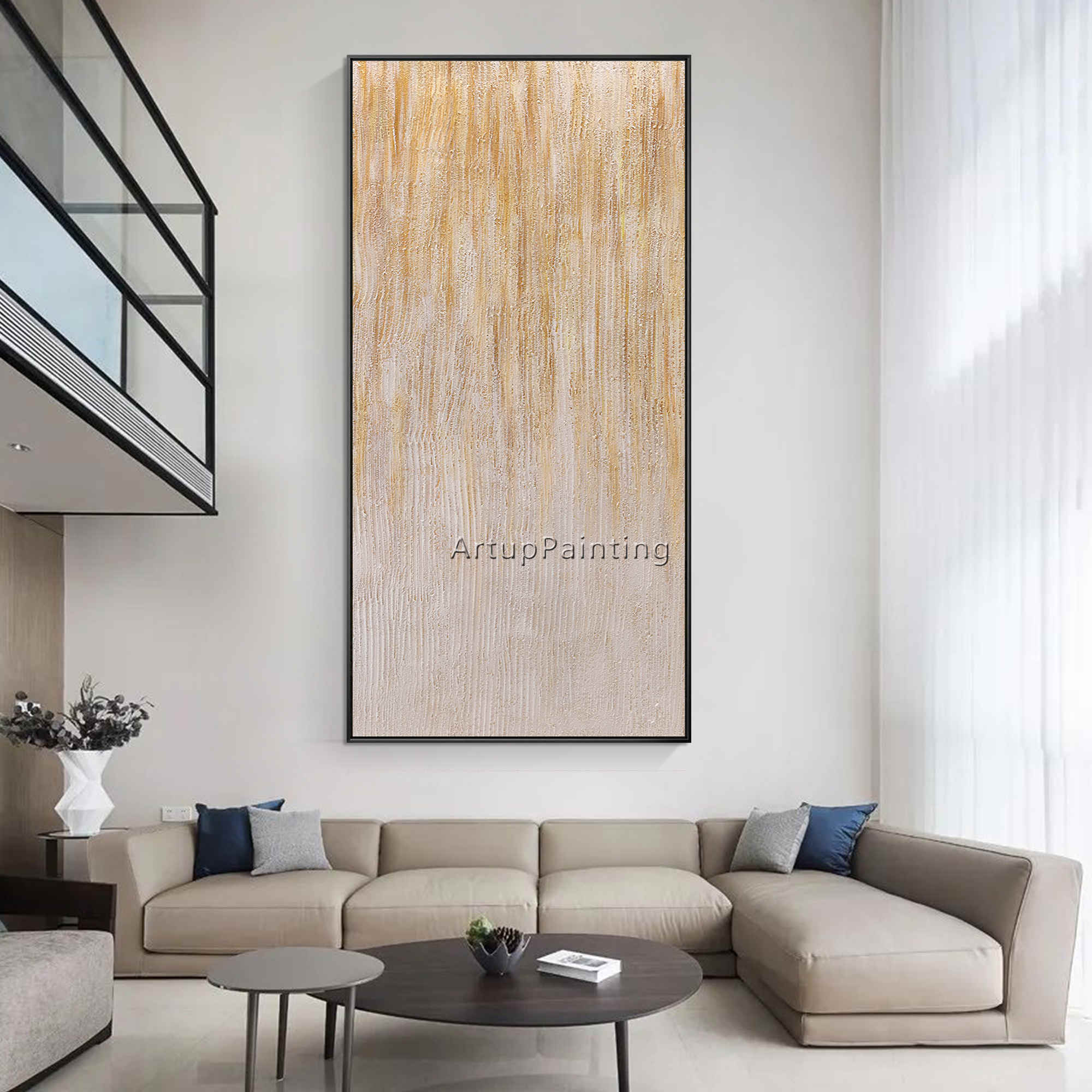 Lienzo abstracto moderno para decoraci&oacute;n del hogar, pintura al &oacute;leo hecha a mano, acr&iacute;lico blanco, imagen art&iacute;stica de pared grande para decoraci&oacute;n del hogar