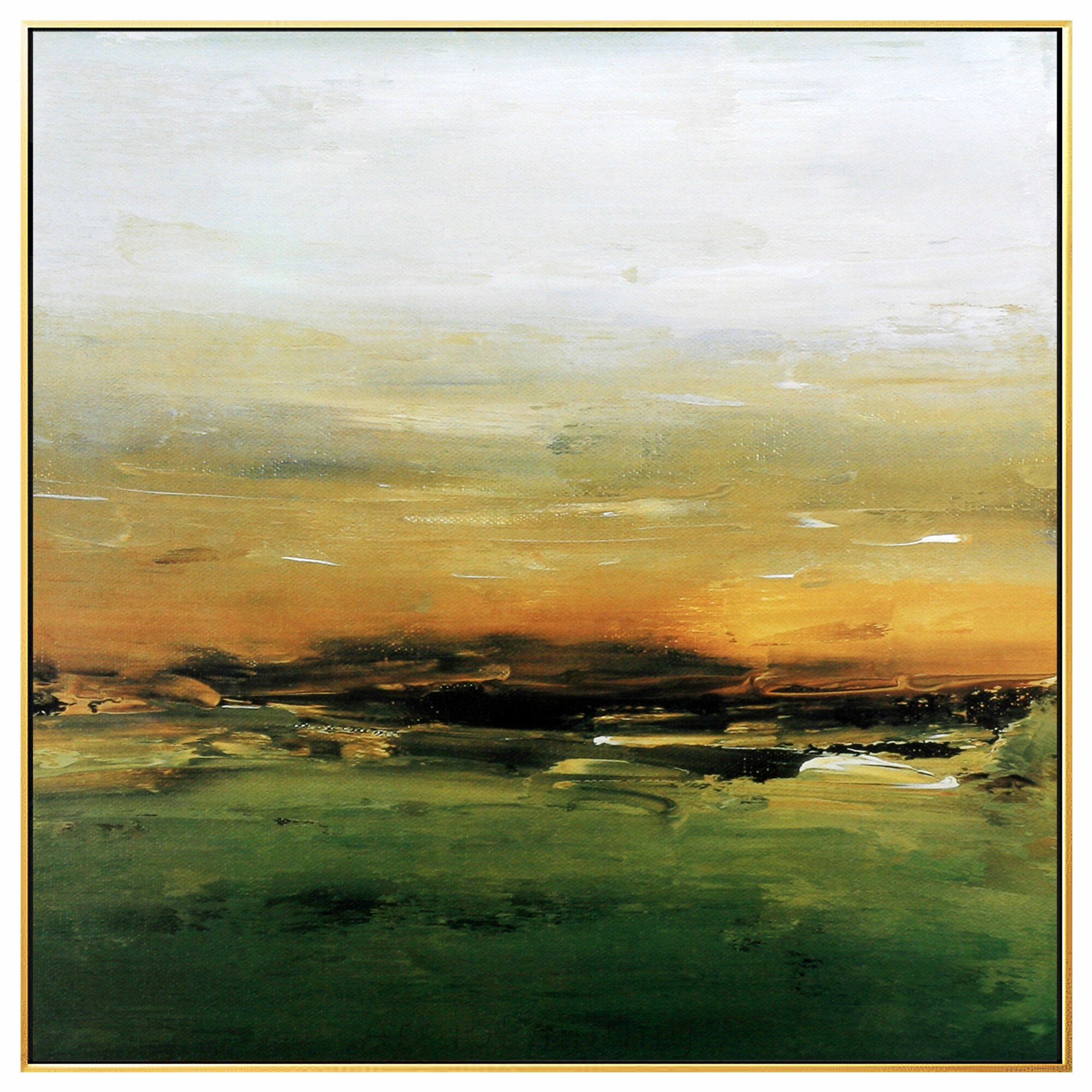 Arte Abstracto de atardecer en el bosque, pintura de lona minimalista en amarillo y verde, im&aacute;genes acr&iacute;licas de pared para decoraci&oacute;n de sala de estar