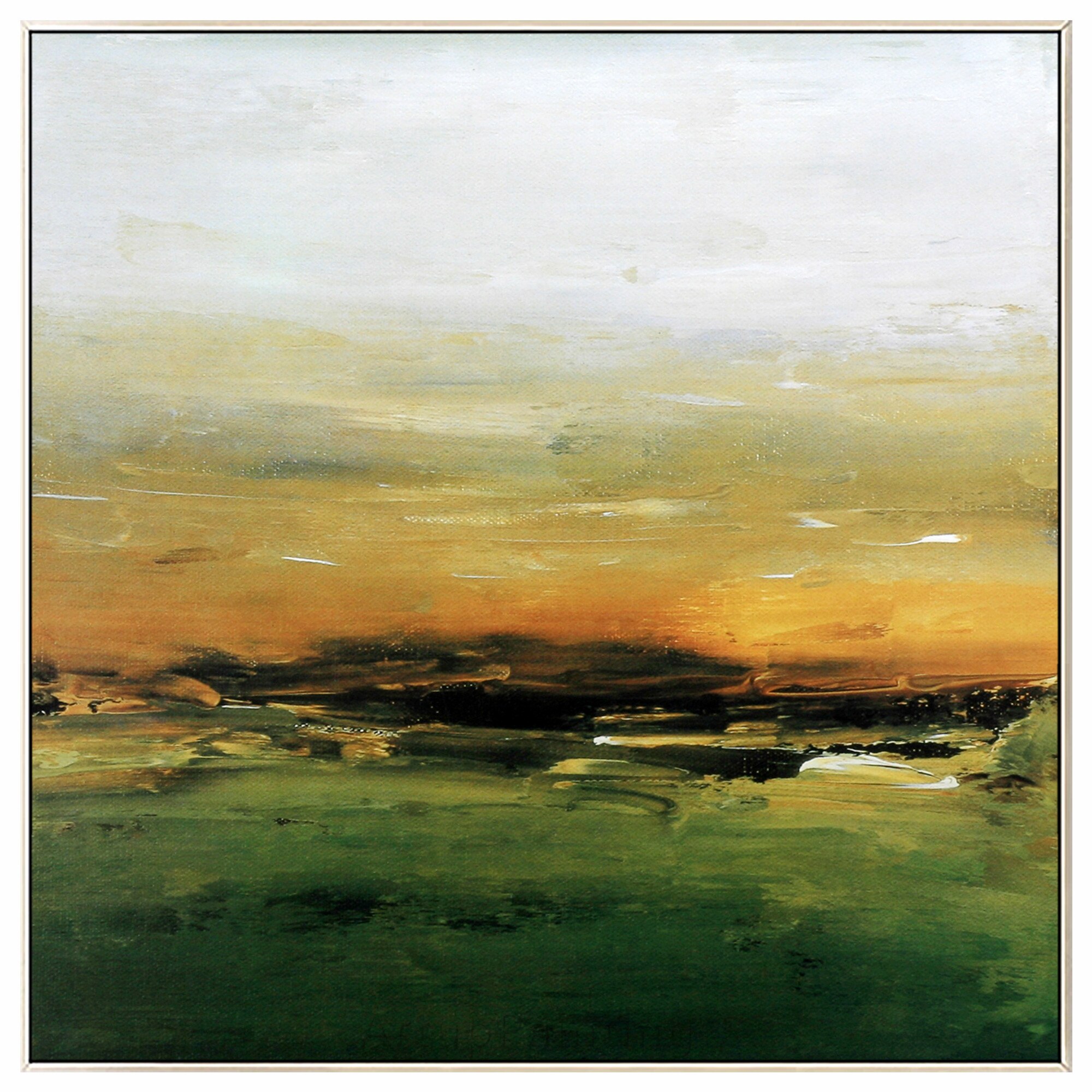 Arte Abstracto de atardecer en el bosque, pintura de lona minimalista en amarillo y verde, im&aacute;genes acr&iacute;licas de pared para decoraci&oacute;n de sala de estar