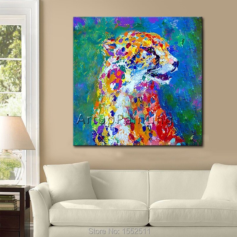 Pintura de perro, pintura de leopardo sobre lienzo, im&aacute;genes de pared para el hogar de la sala de estar, cuchillo de Animal plattle, moderno, abstracto, pintado a mano